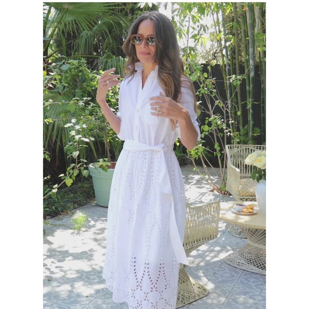 FRANK & EILEEN Sz L Large Embroidered Eyelet Grace Midi Shirt Dress - Picture 14 of 15